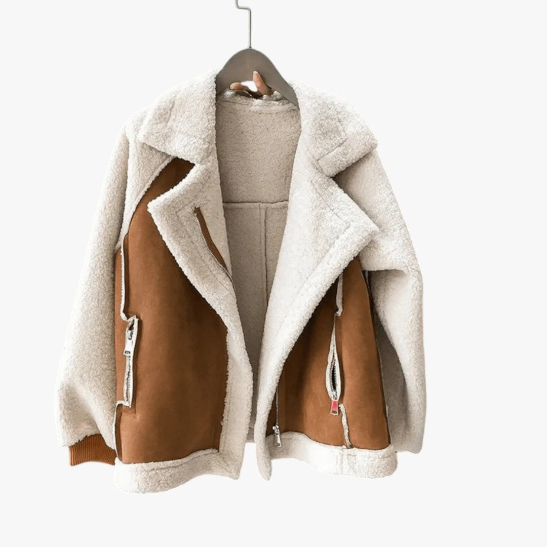 Damen-Winter-Teddyjacke mit Reißverschluss | Lockere Passform
